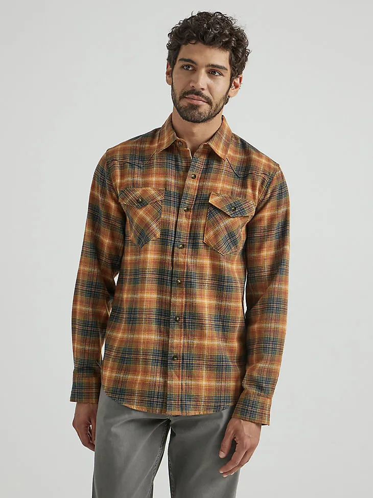 MEN'S BRUSHED FLANNEL SHIRT IN BURNT HENNA ORANGE