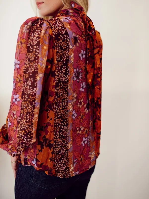 High neck autumn floral pattern shirt