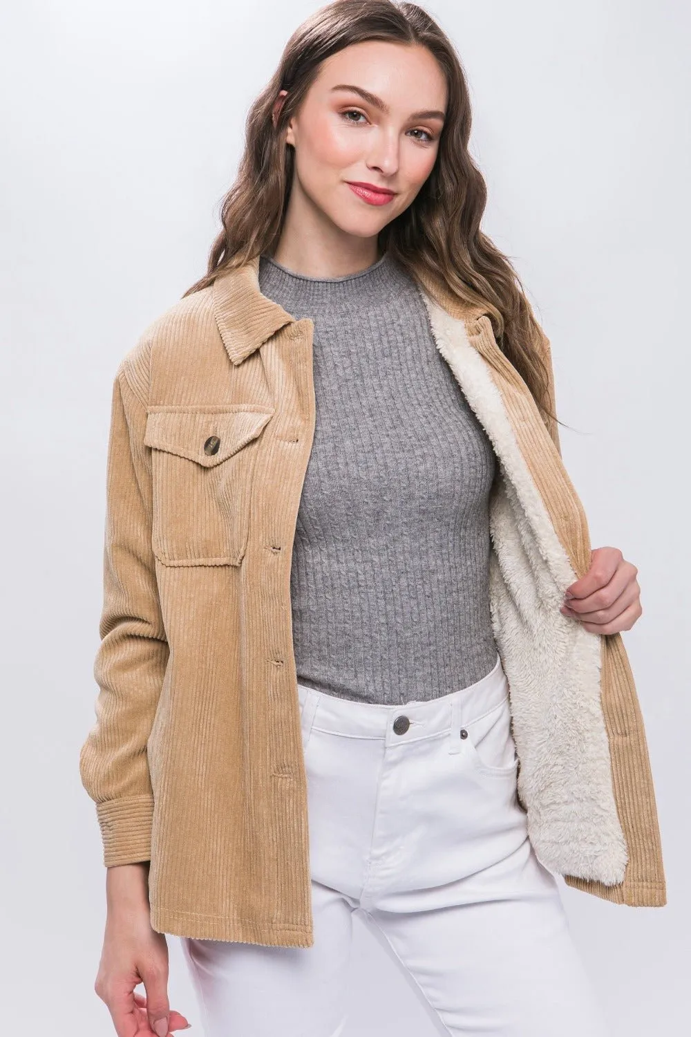 Corduroy Sherpa Jacket - Beige