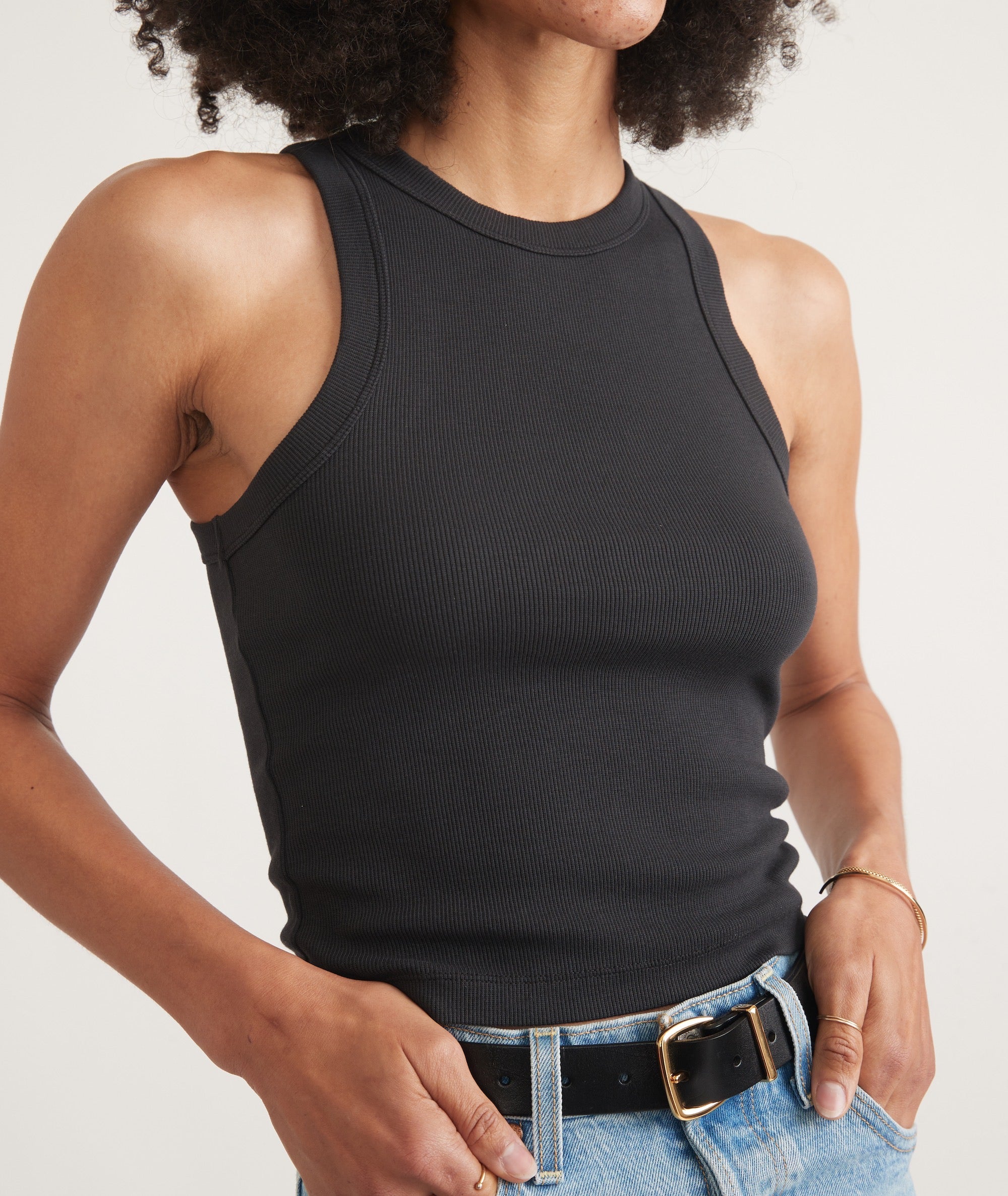 Faded Black High Neck Crop Tank