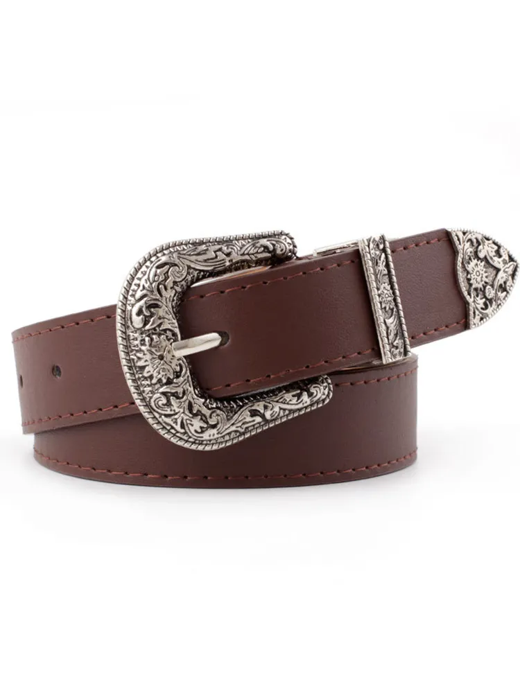 Western Vintage Carved Buckle Basic Belt