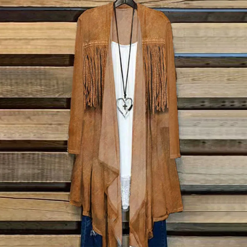 Western Fringe Print Cardigan