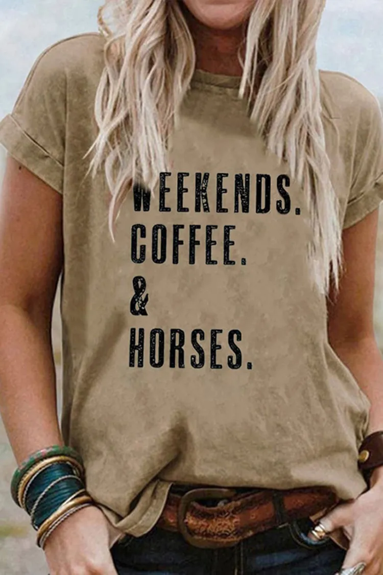 Ethnic Western WEEKENDS. COFFEE. & Horses Print T-Shirt