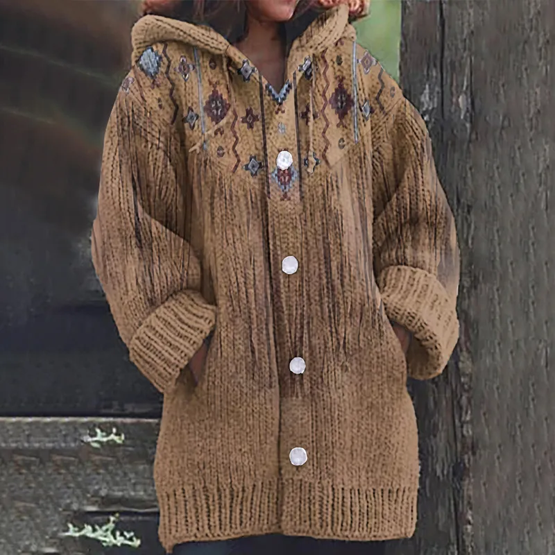 Western Tribal Tassels Gradient Cozy Hooded Cardigan