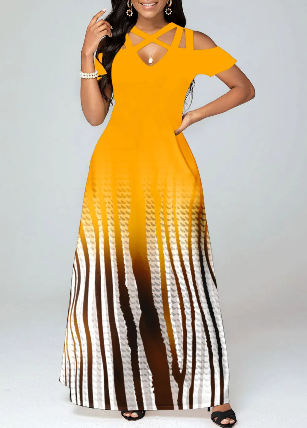 Ombre Criss Cross Orange Maxi Dress