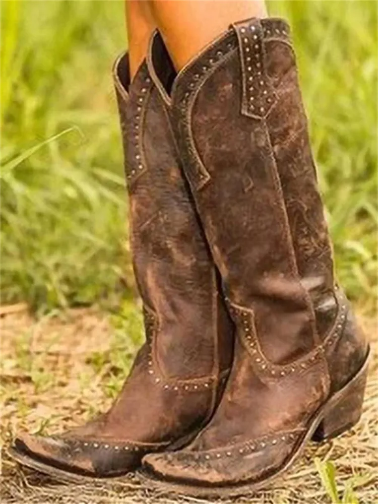 Western Vintage Studded Cowgirl Boots