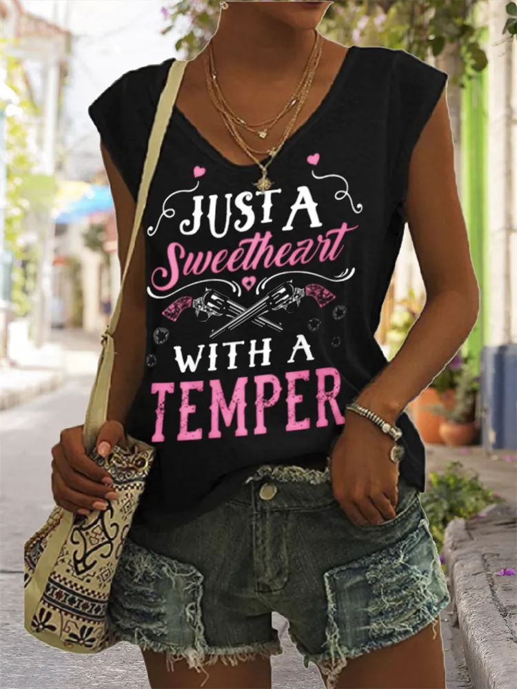 Just A Sweetheart With A Temper Vintage V Neck Tank Top