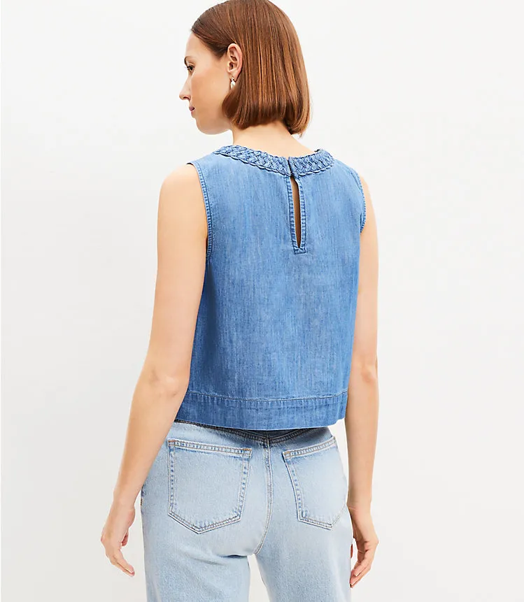 Chambray Braided Neck Shell