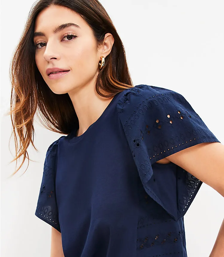 Eyelet Flutter Sleeve Top