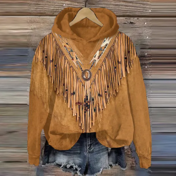 Women's Vintage Tassels Art Casual Hoodie