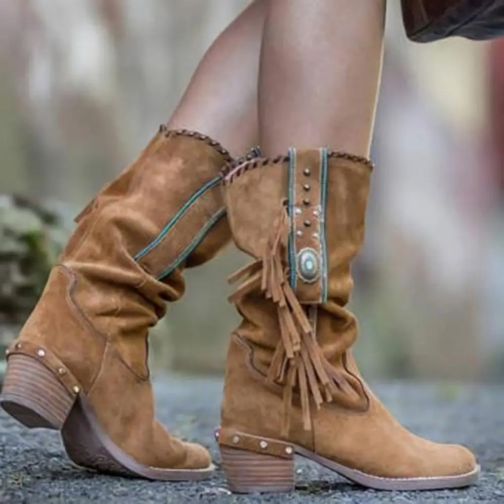 Vintage Fringed Turquoise Embellished Boots