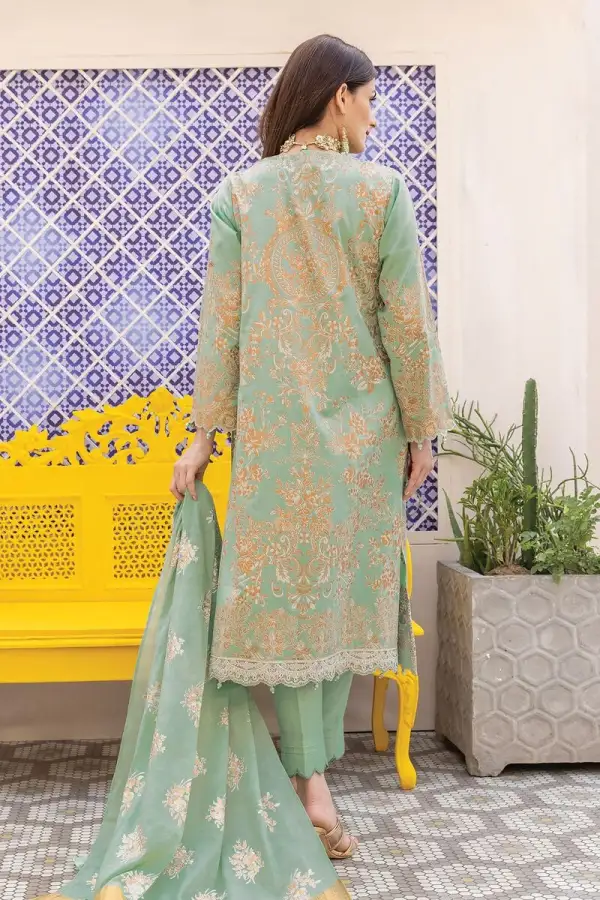 3 Piece Kurta Embroidered | Dupatta& Bottom & Tops | Color light green