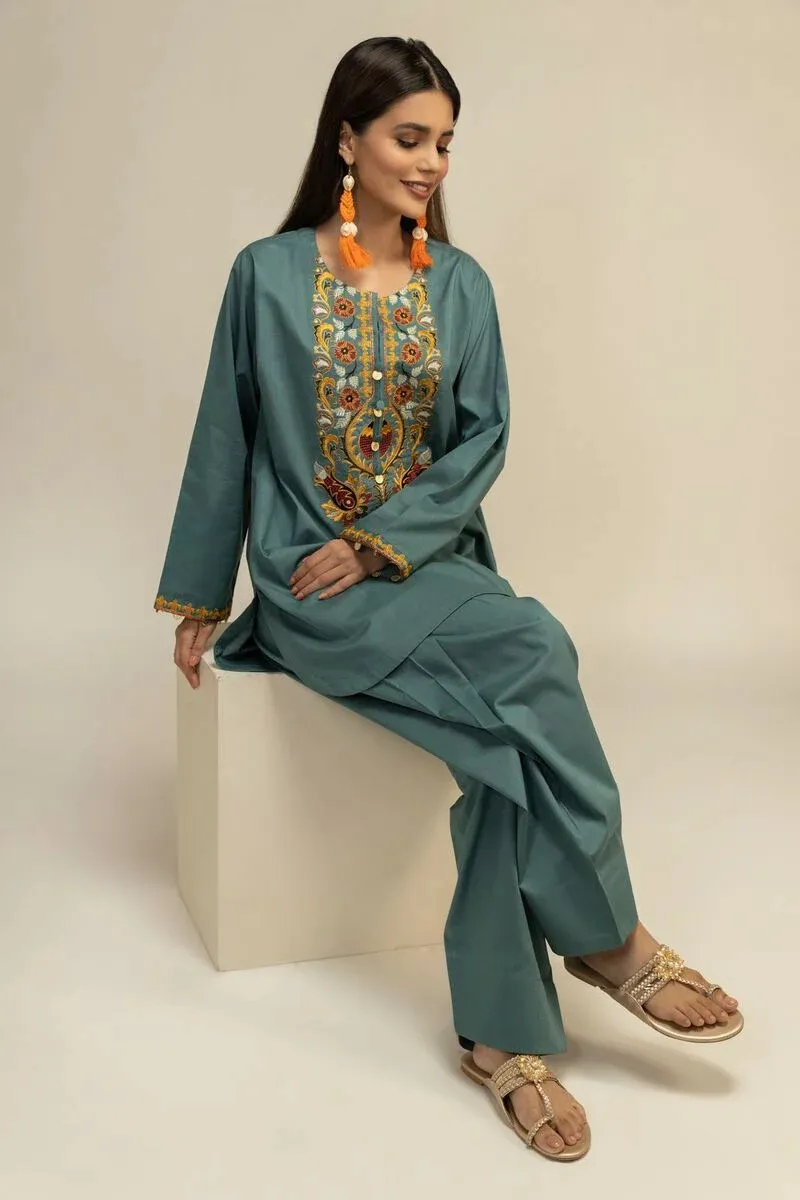 2 Piece | Kurta & Pants | Color Navy Green