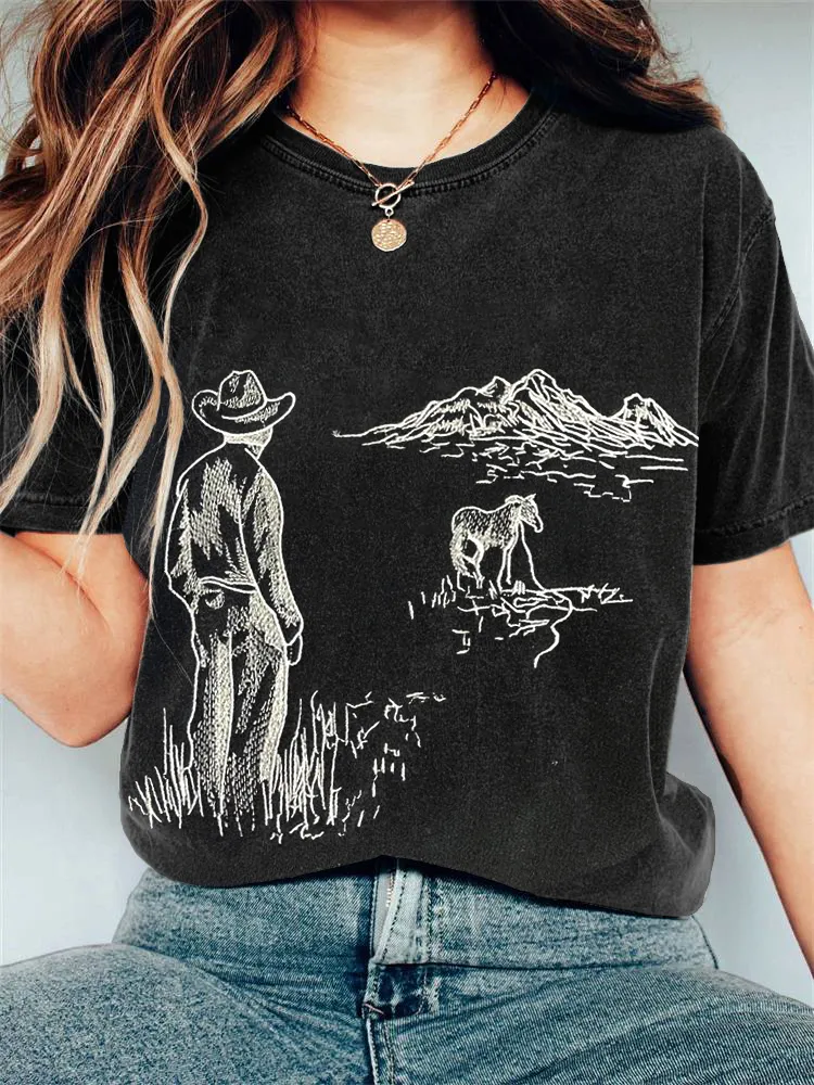 Country Music Inspired Embroidery Pattern Vintage T-Shirt