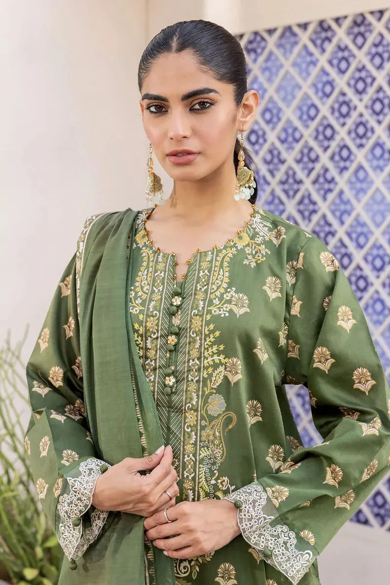 3 Piece Kurta Embroidered | Dupatta& Bottom & Tops | Color Green