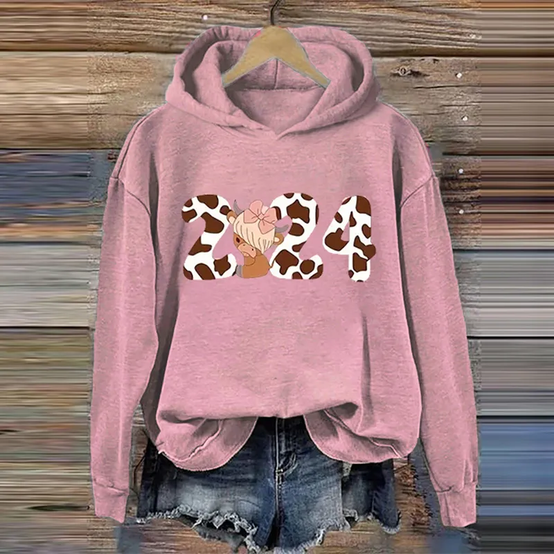 Women's 2024 Cute Highland Cow Casual Hoodie