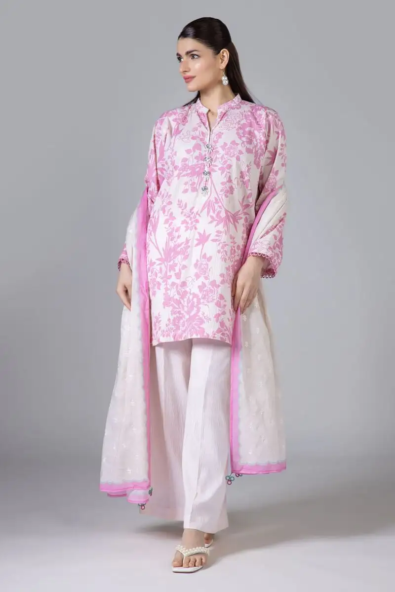 3 Piece Kurta Embroidered | Dupatta& Bottom & Tops | Color Pink