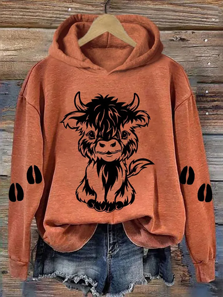 Women's Cute Baby Highland Cow Casual Hoodie