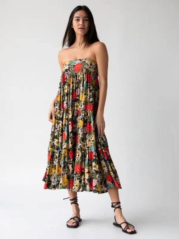 Hanna Convertible Maxi Skirt - Black Red Poppy