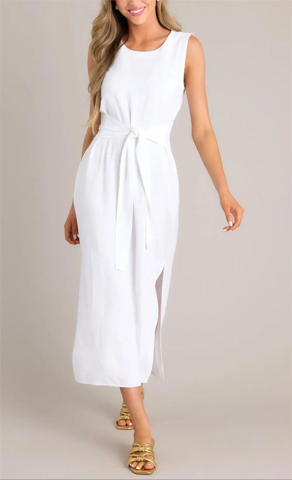 NURTURING SPIRIT WHITE WAIST TIE MAXI DRESS