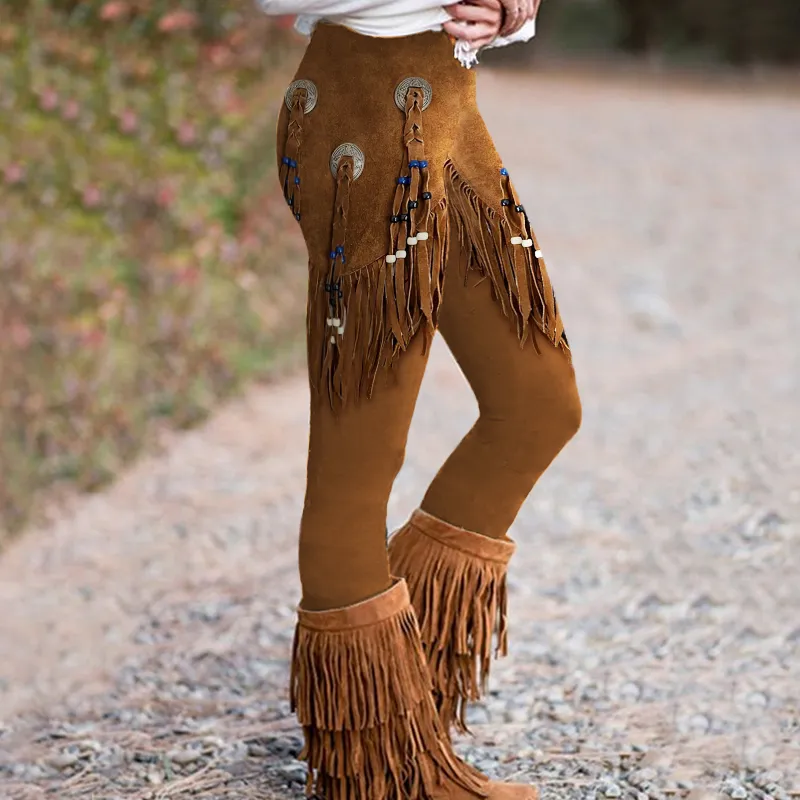 Western Tassels Tribal Print Skinny Leggings