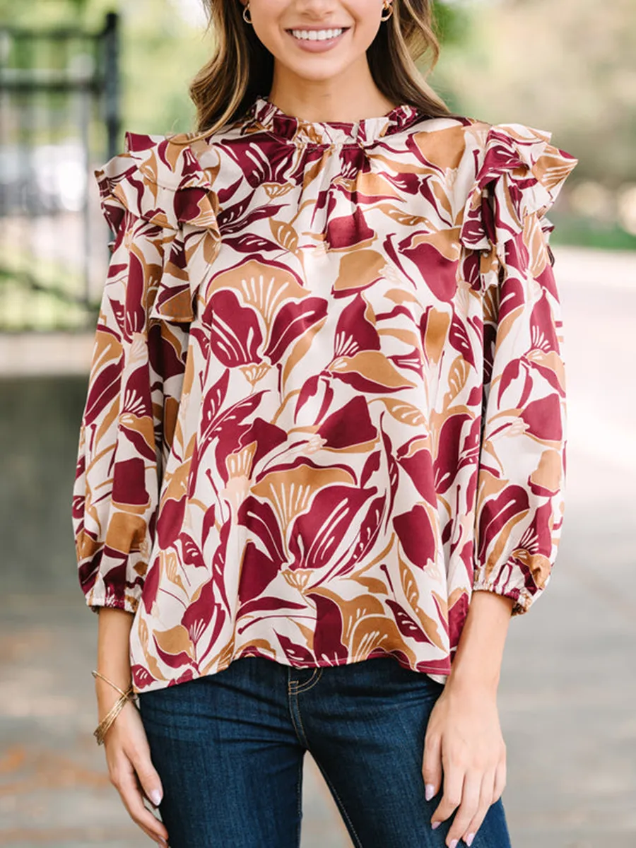 Wine Red Floral Blouse