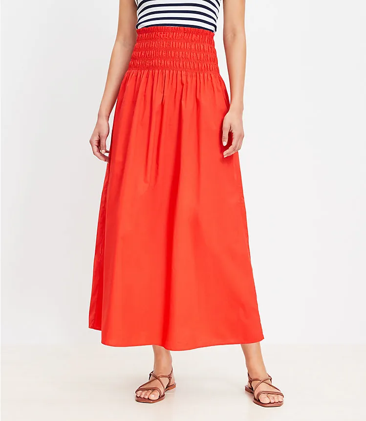 Poplin Smocked Maxi Skirt