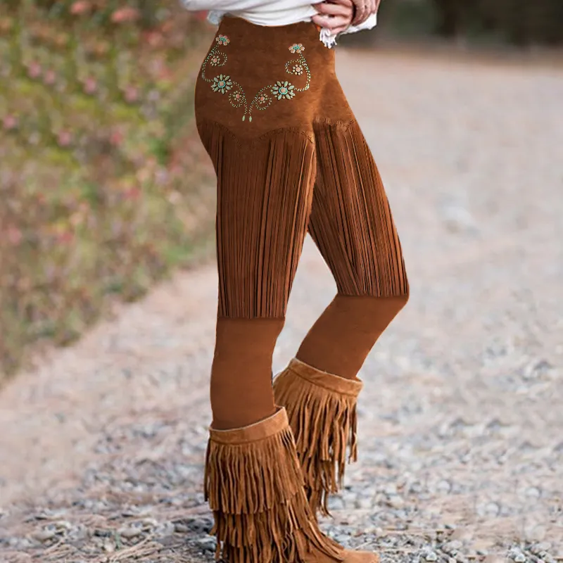 Western Tribal Tassels Print Skinny Leggings