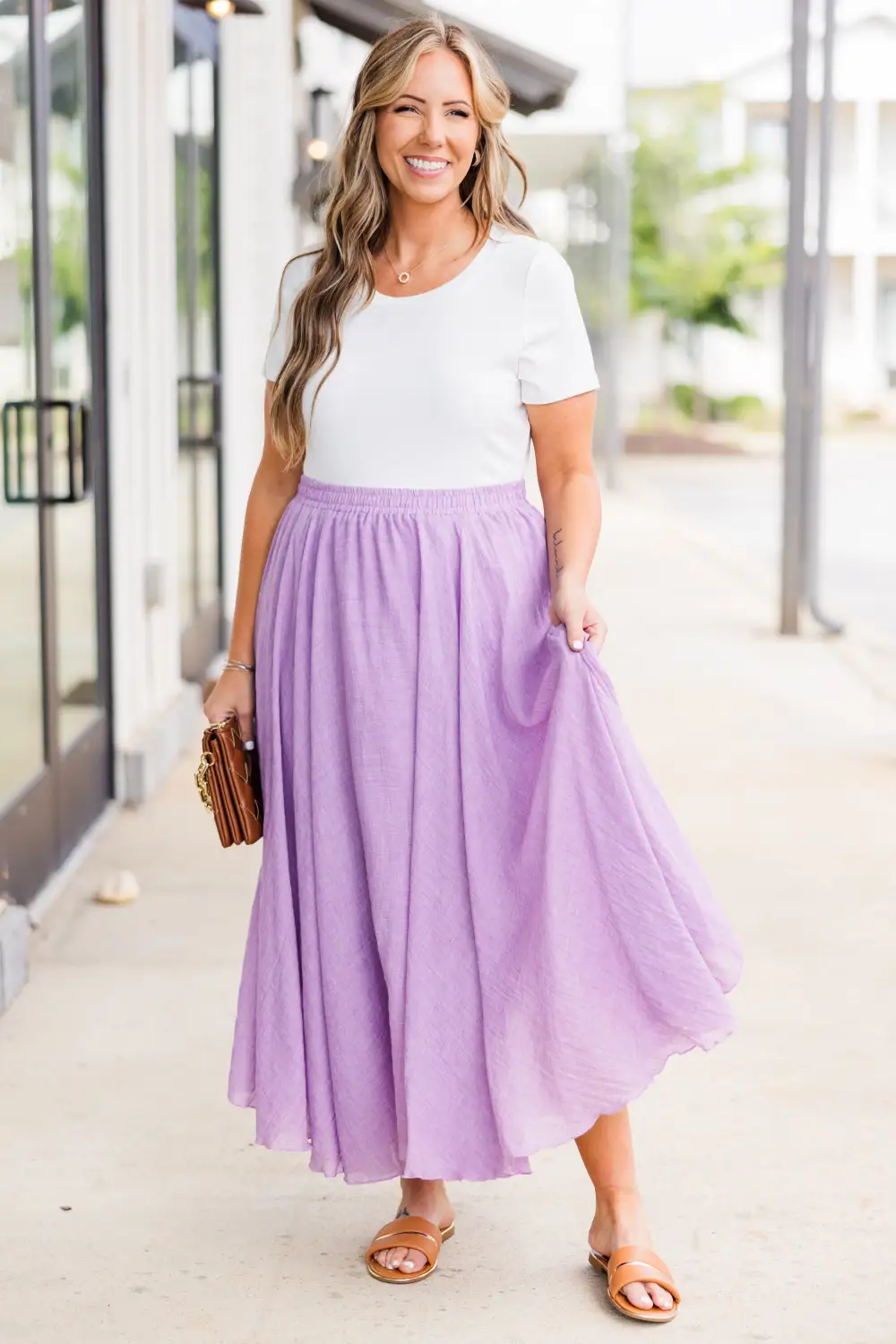 Flirty and Flowy Midi Skirt, Lavender