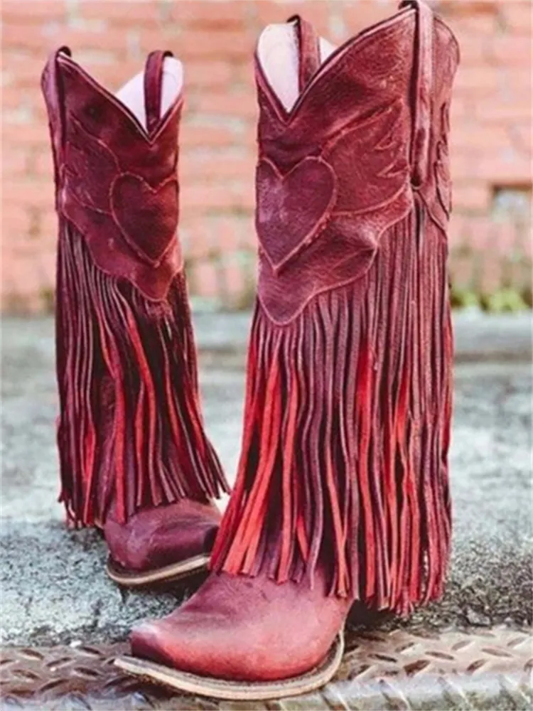 Western Vintage Tassels Cowgirl Boots