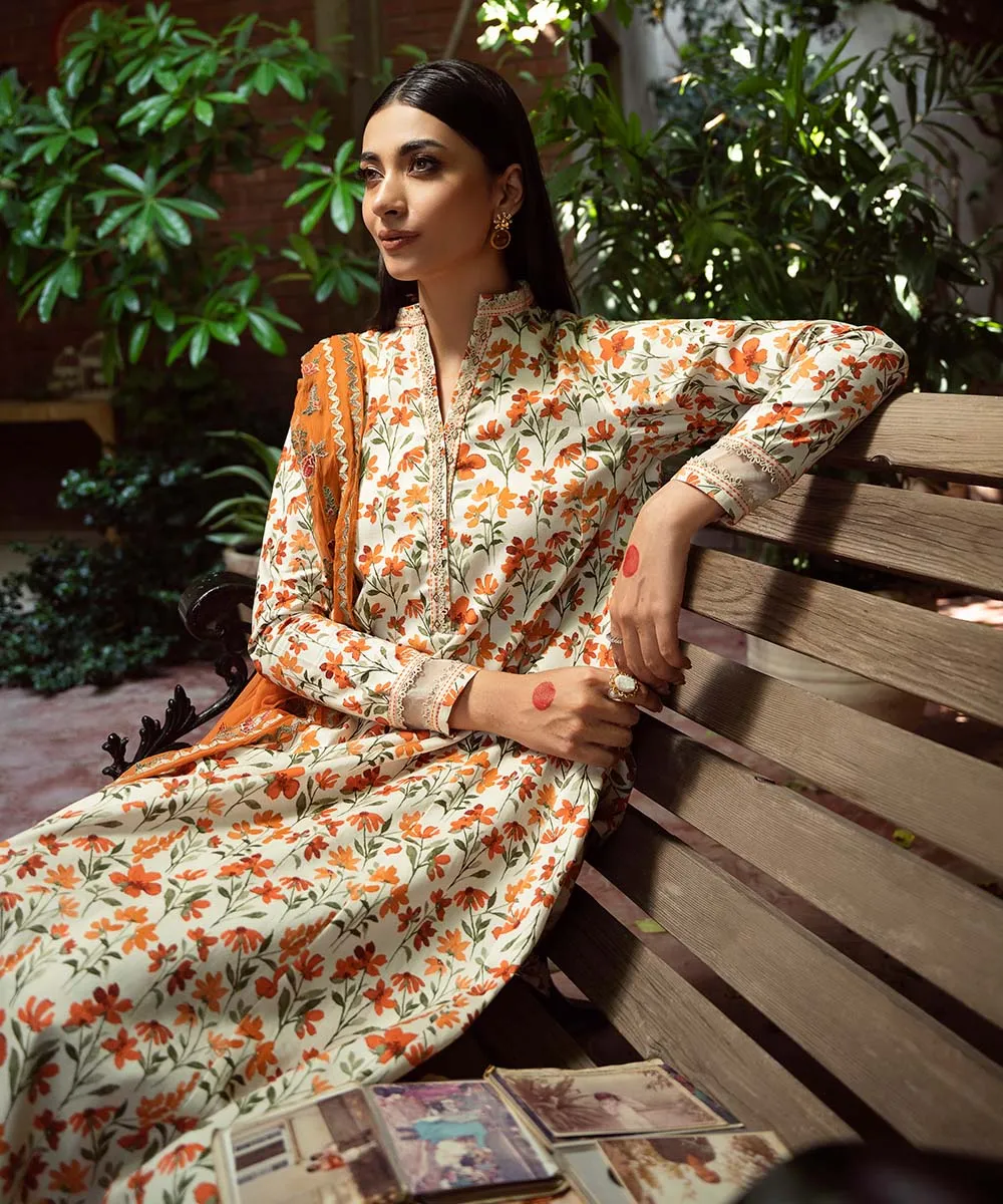 3 Piece - Embroidered Cotton Satin Suit