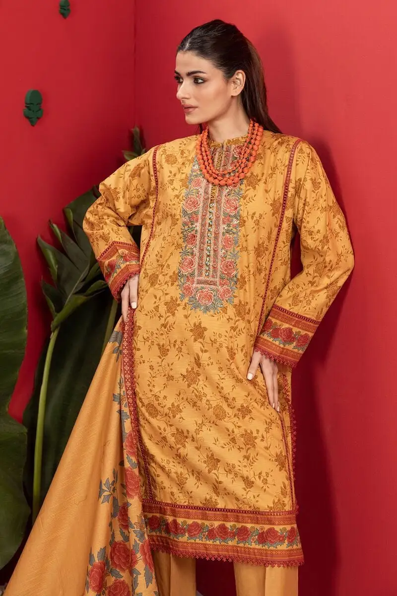 3 Piece Kurta Embroidered | Dupatta& Bottom & Tops | Color yellow