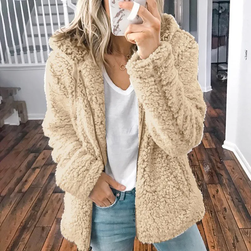 Thick Plush Zip Hooded Pocket Hoodie