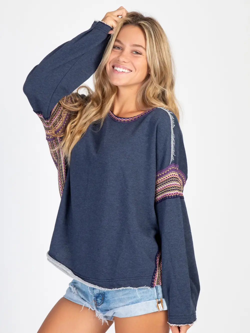 Knit Trim Sweatshirt - Navy