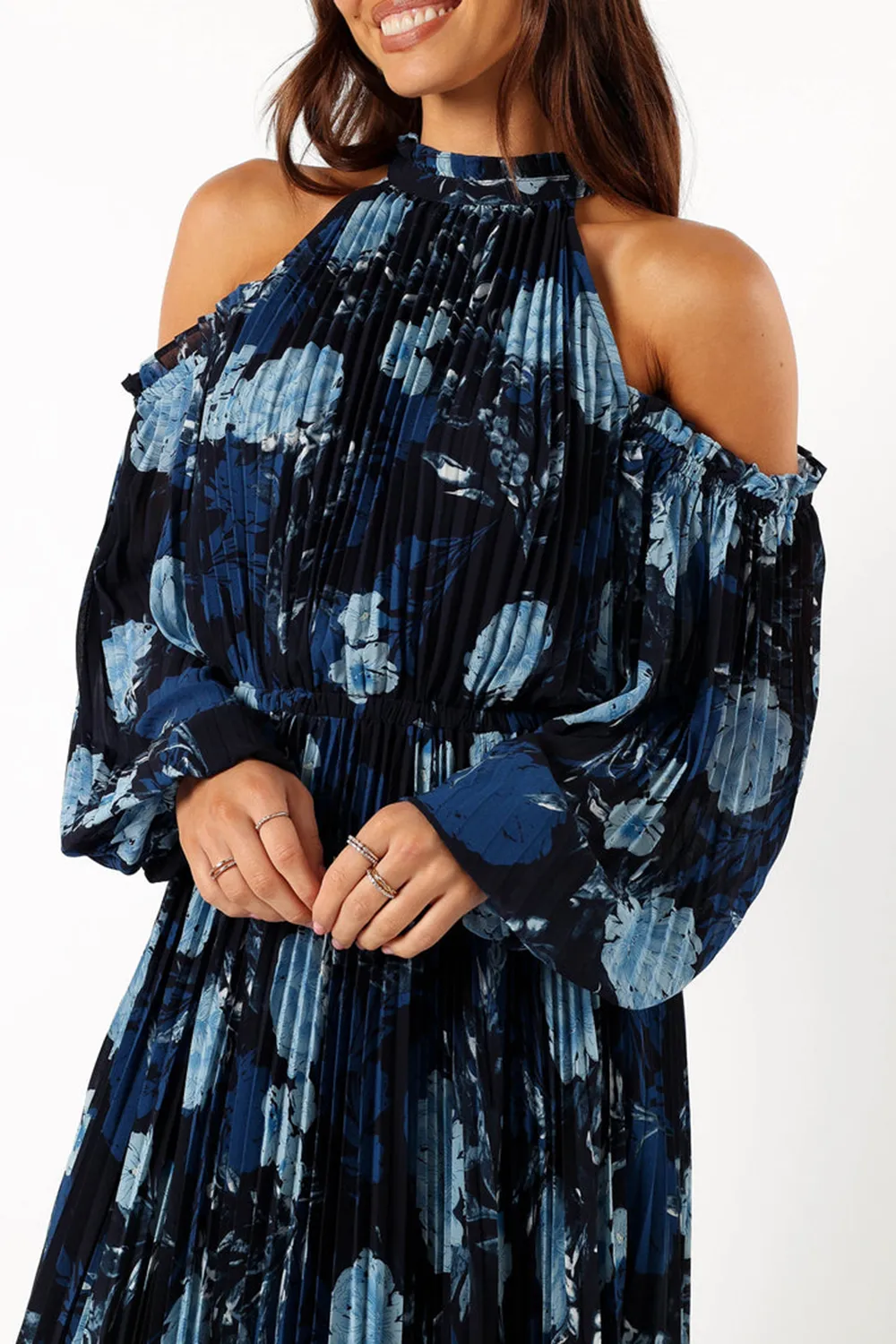 HILARY PLEATED MAXI DRESS - BLUE FLORAL