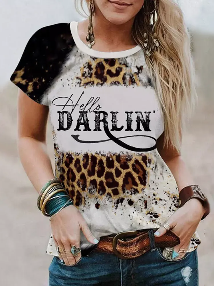 Hello Darlin Leopard Print Short Sleeve T-Shirt