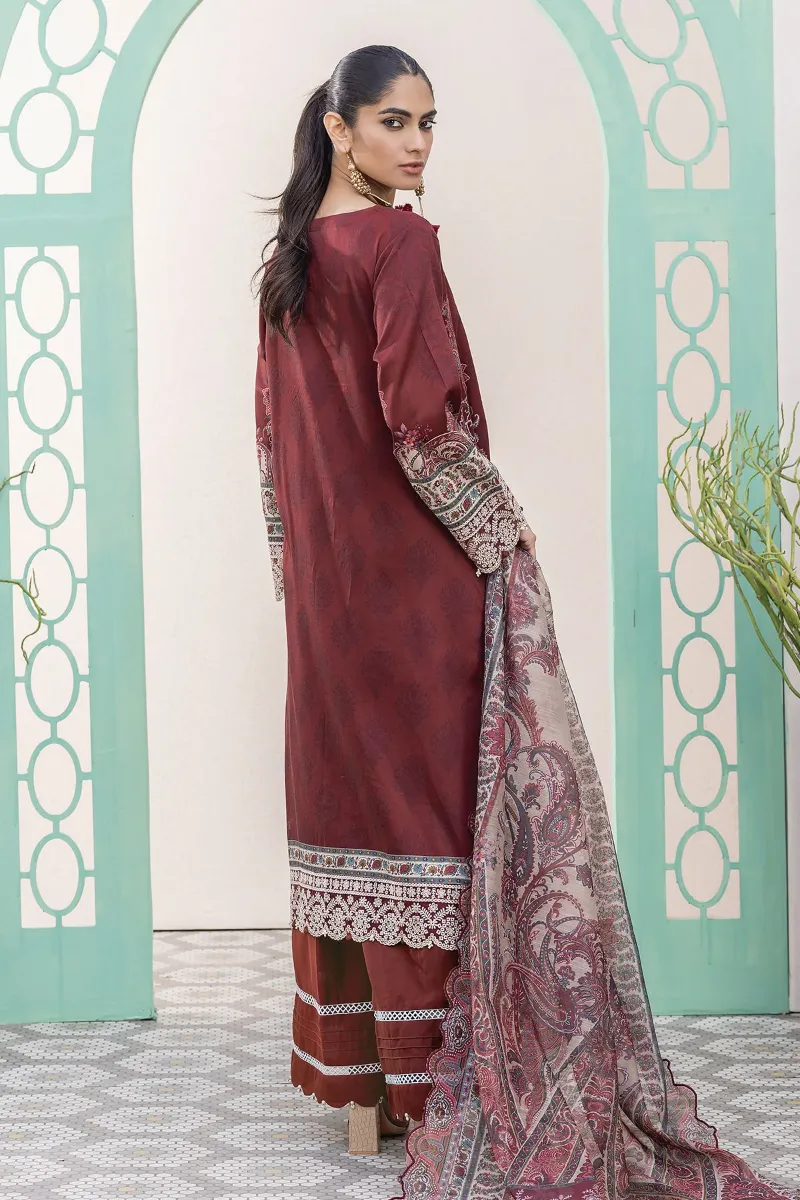 3 Piece Kurta Embroidered | Dupatta& Bottom & Tops | Color Claret