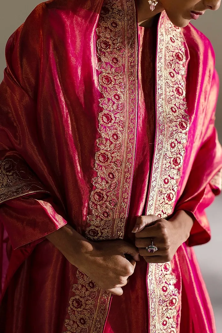 Magenta Silk Woven Embroidered Kurta Set