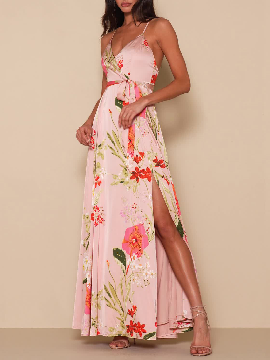 Still the One Red Floral Print Satin Maxi Dress