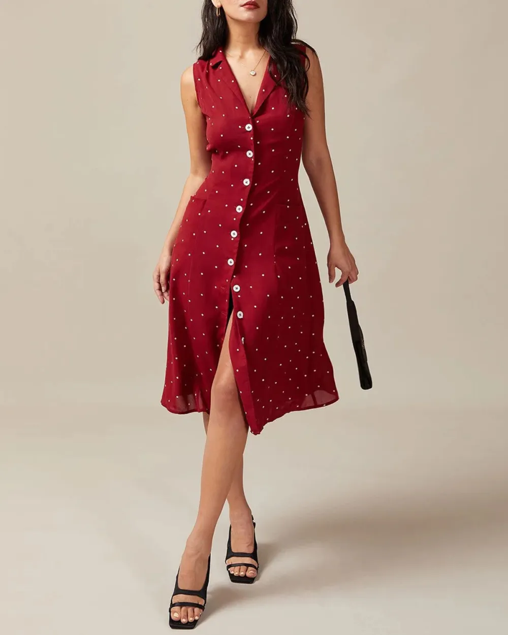 Red Sleeveless Polka Dot Dress