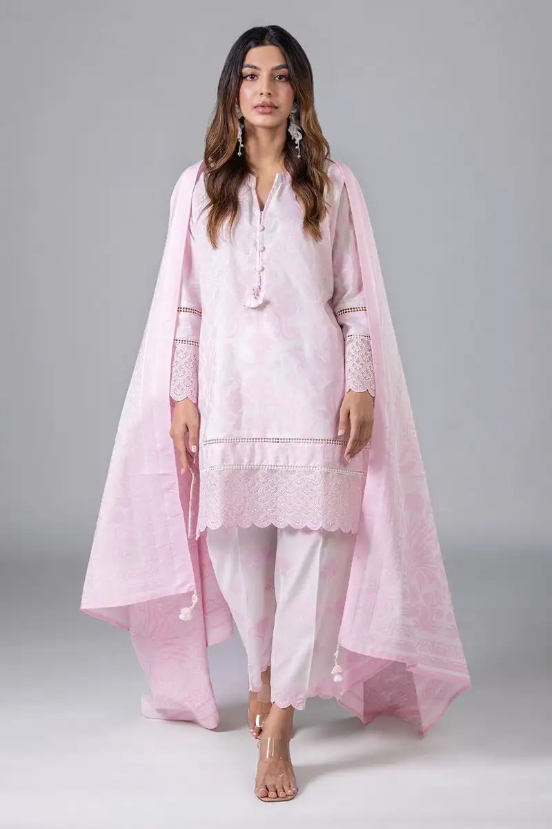 3 Piece Kurta Embroidered | Dupatta& Bottom & Tops | Color Pink