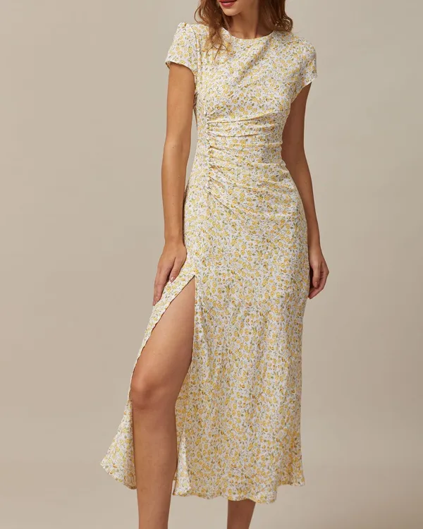 Yellow floral gentle style dress