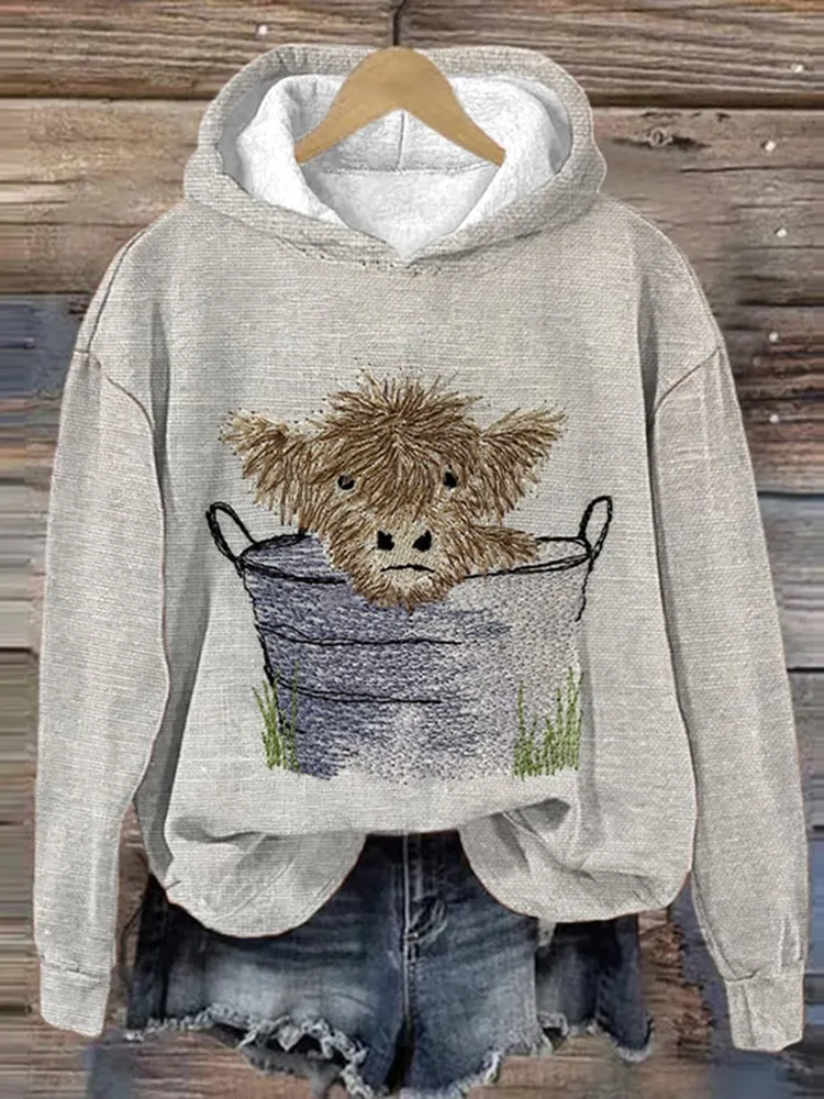 Highland Cows Print Long Sleeved Hoodie