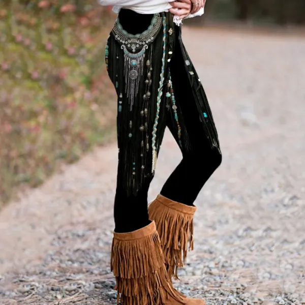 Vintage Tribal Tassels Print Casual Leggings