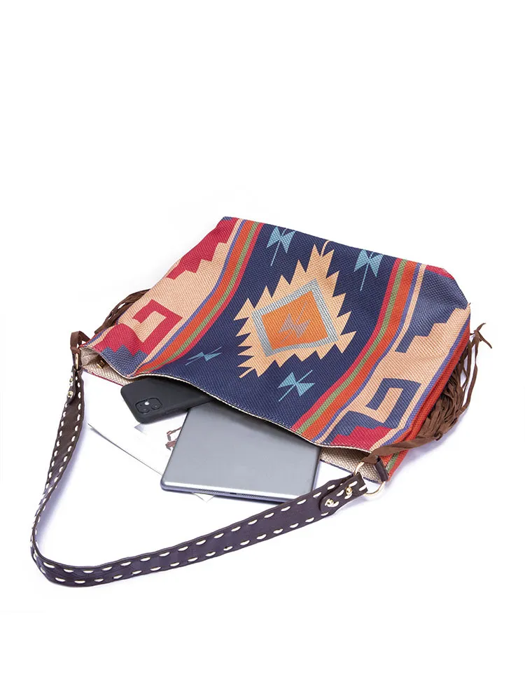 Women's Retro Ethnic Style Printed Tassel Shoulder Bag