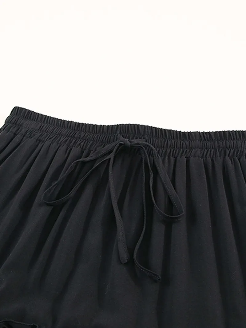 FRILL TIERED DRAWSTRING WAIST MAXI SKIRT