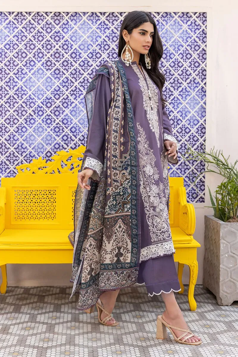 3 Piece Kurta Embroidered | Dupatta& Bottom & Tops | Color Purple