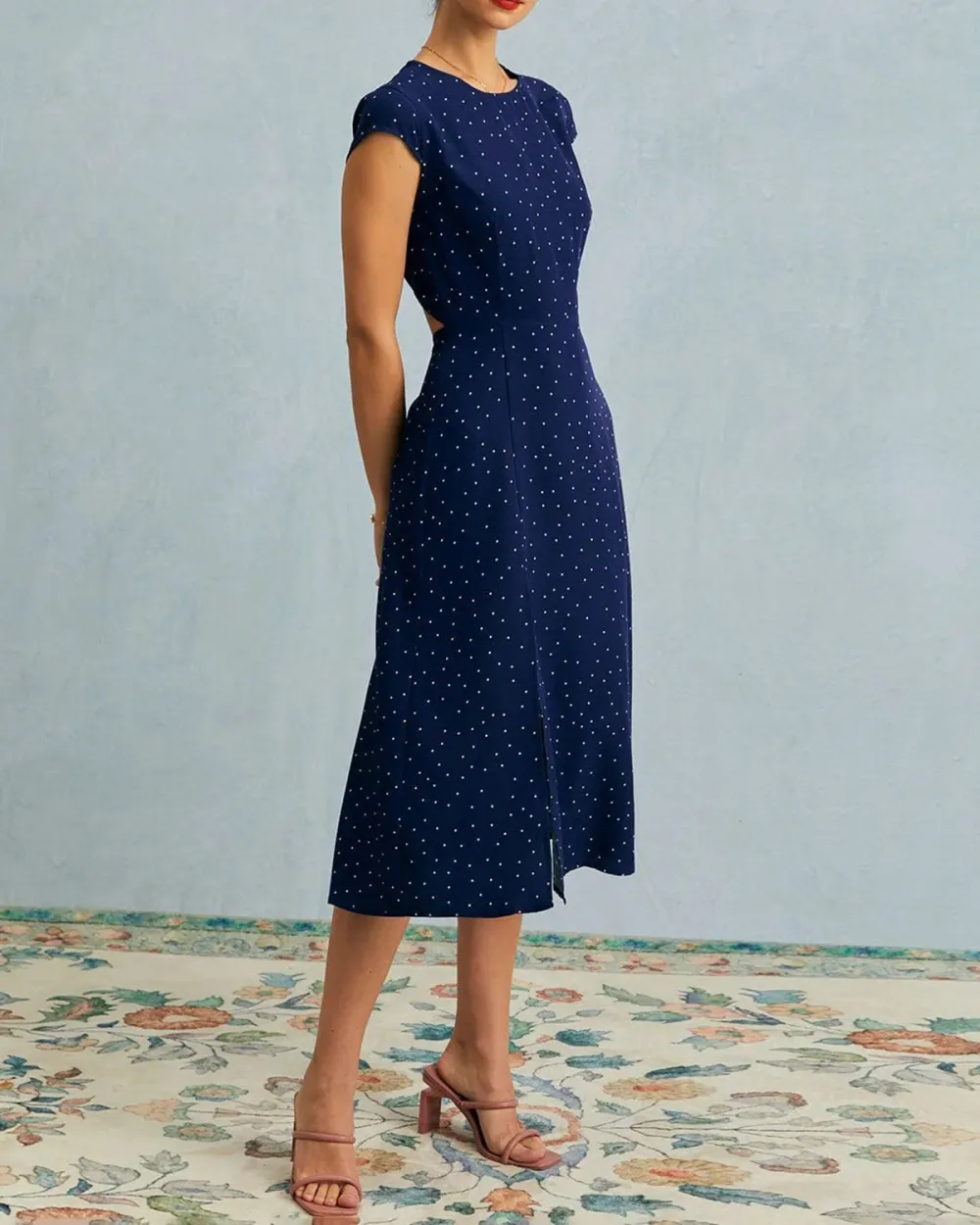 Navy blue dress with hollowed-out back