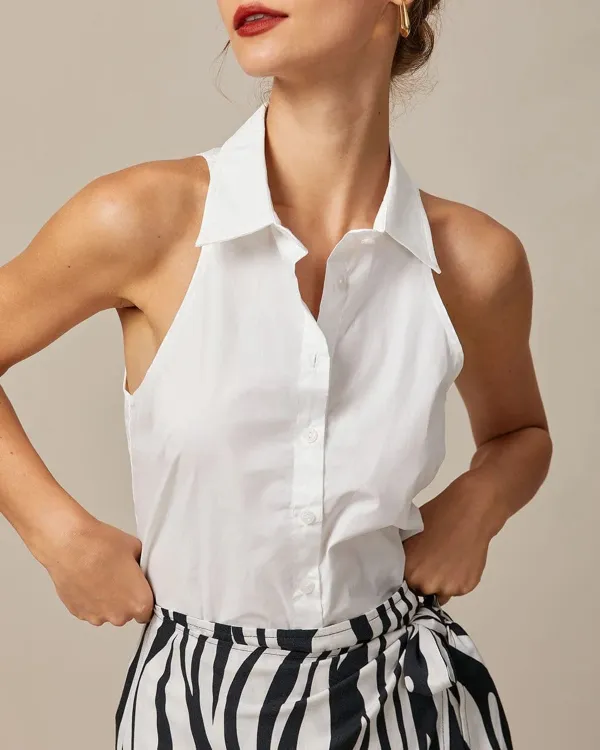 The White Collared Button Up Sleeveless Shirt