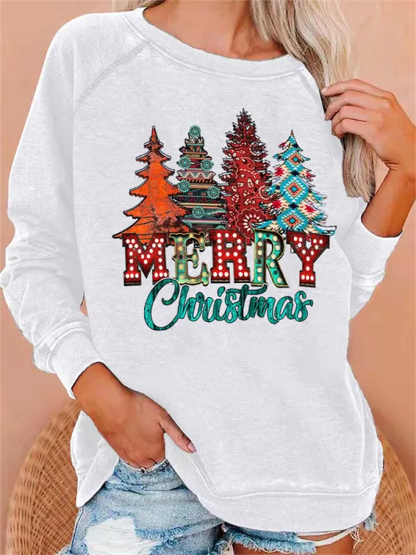 Western Merry Christmas Trees Print Sweatshirt